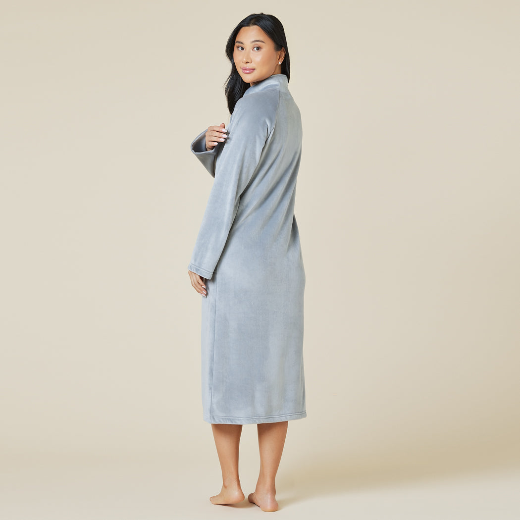 Serenity Shear Mink Mandarin Collar Zip Robe Grey