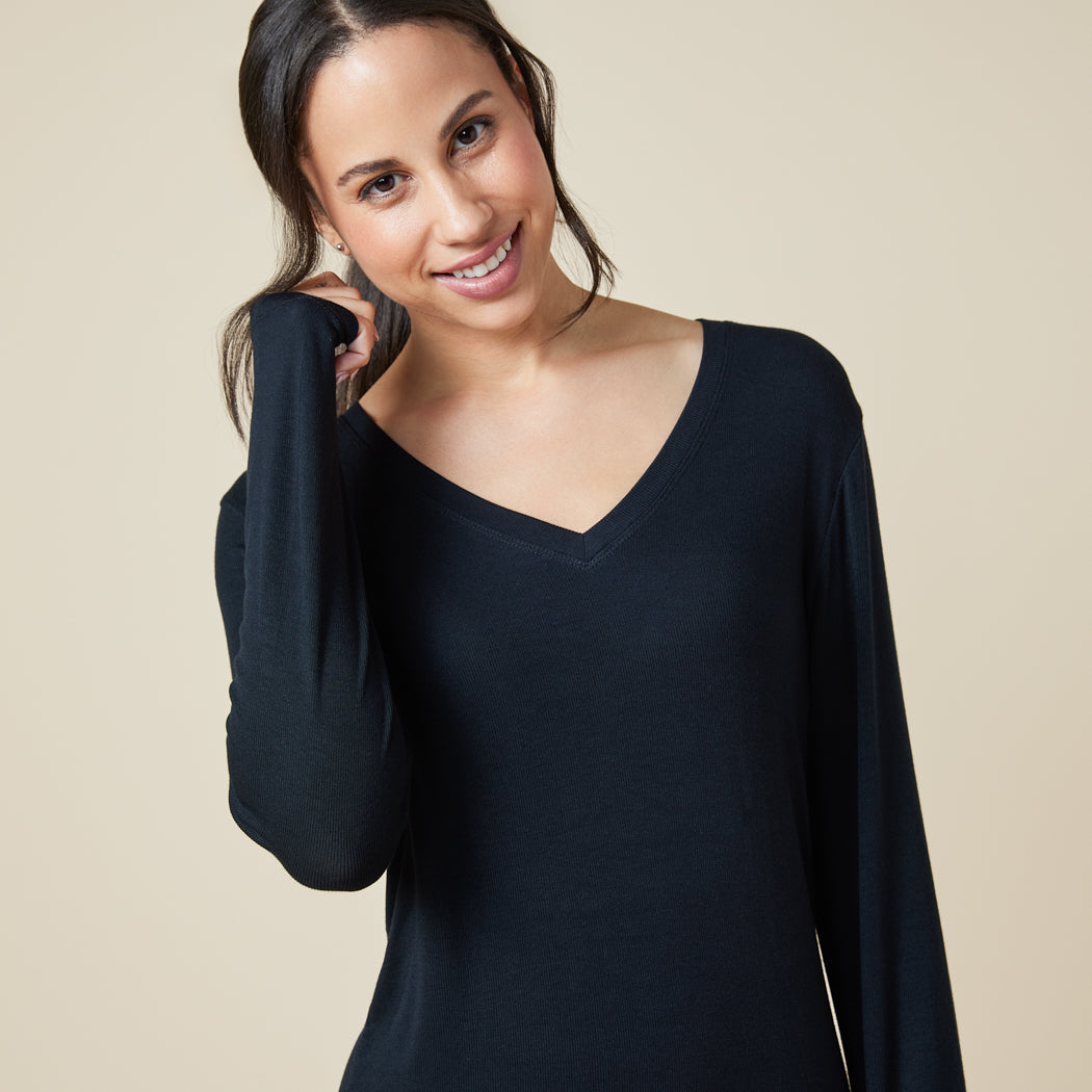 Natalie - Classic V-Neck Nightgown Black