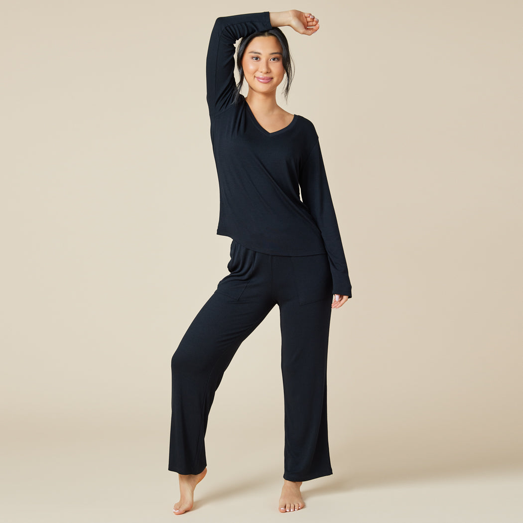 Natalie - Classic V-Neck PJ Set Black