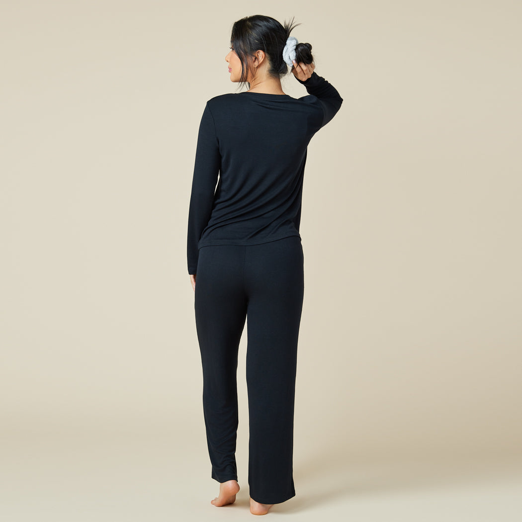 Natalie - Classic V-Neck PJ Set Black