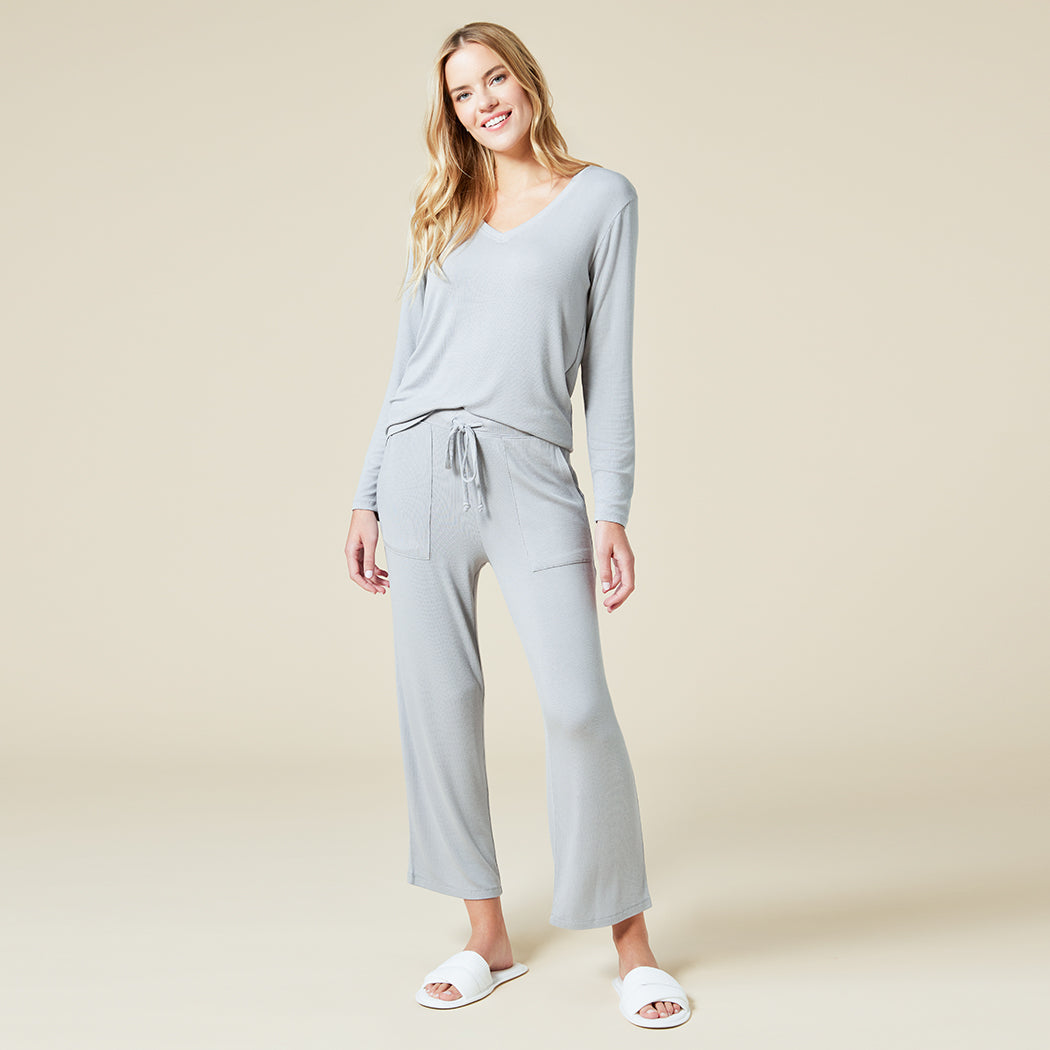 Natalie - Classic V-Neck PJ Set Grey