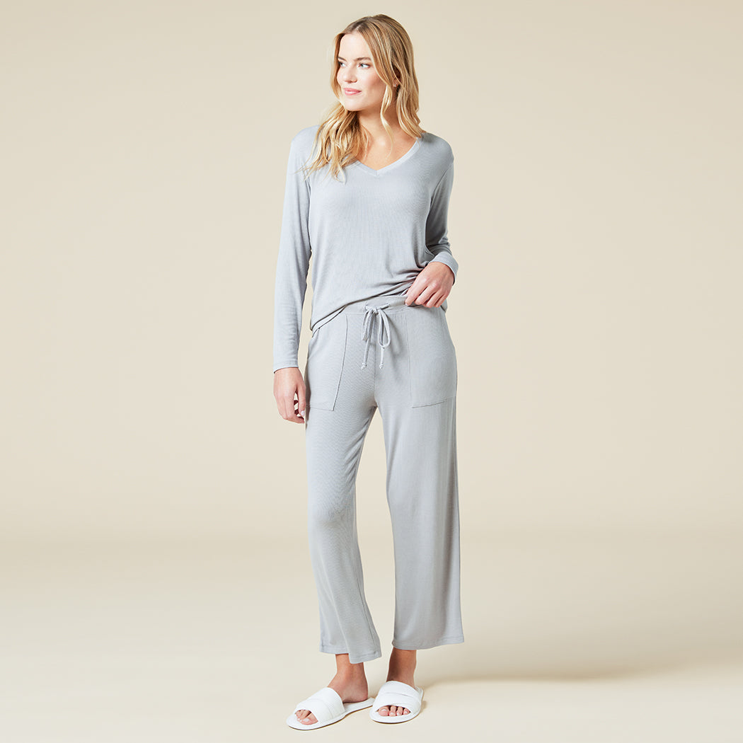 Natalie - Classic V-Neck PJ Set Grey