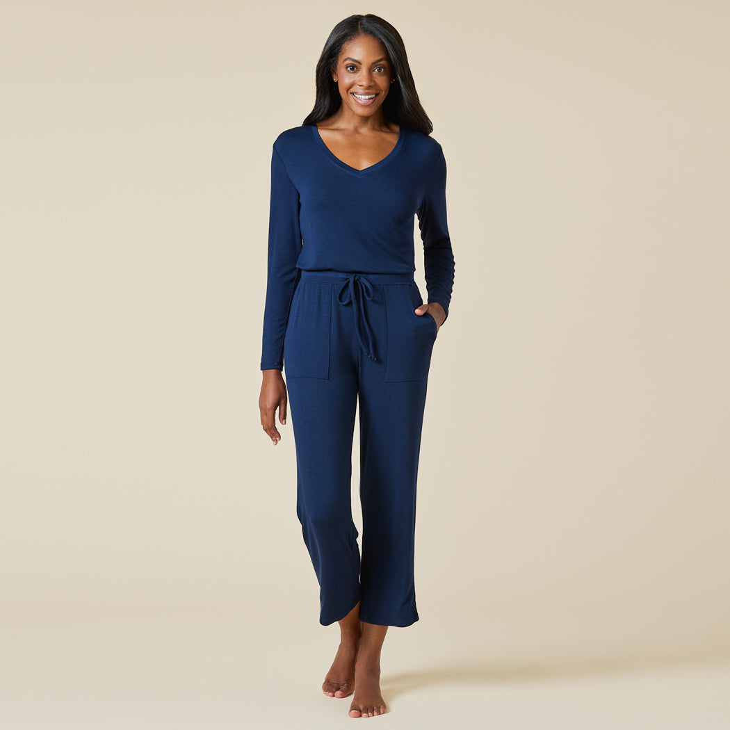 Natalie - Classic V-Neck PJ Set Midnight