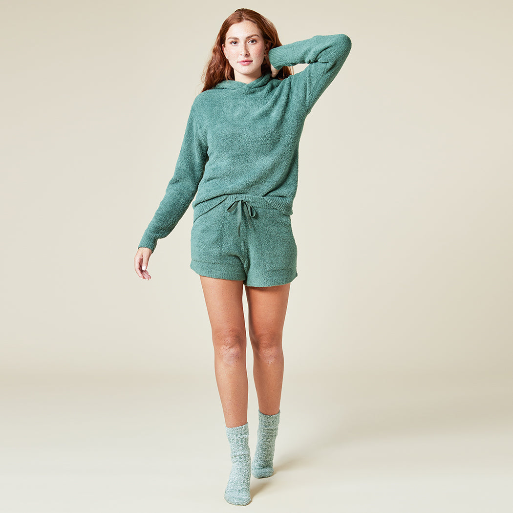 Solid Marshmallow Hoodie Short Set Dusty Green