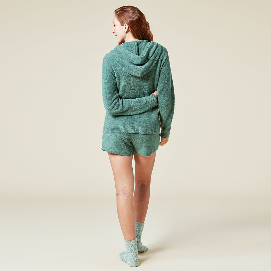 Solid Marshmallow Hoodie Short Set Dusty Green