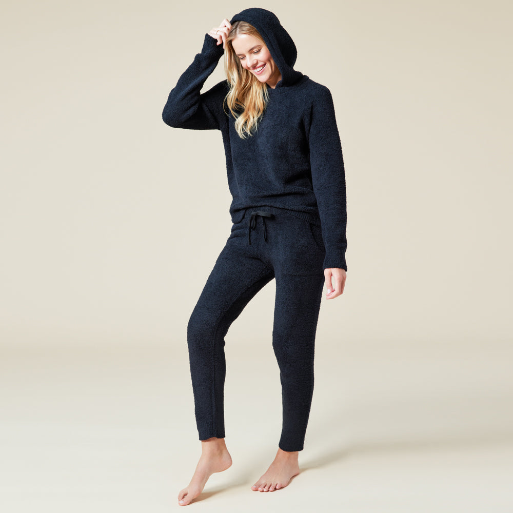 Solid Marshmallow Hoodie Lounge Set Black