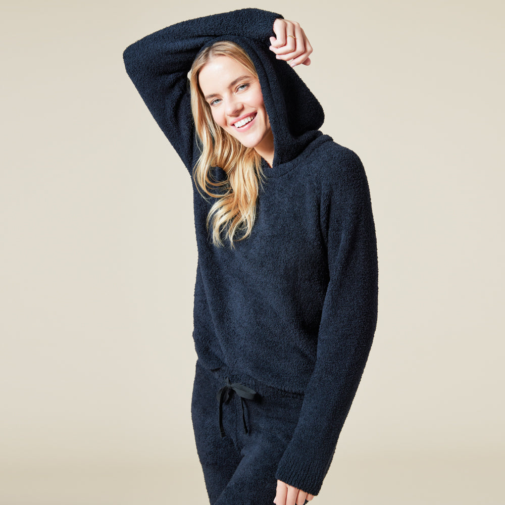 Solid Marshmallow Hoodie Lounge Set Black