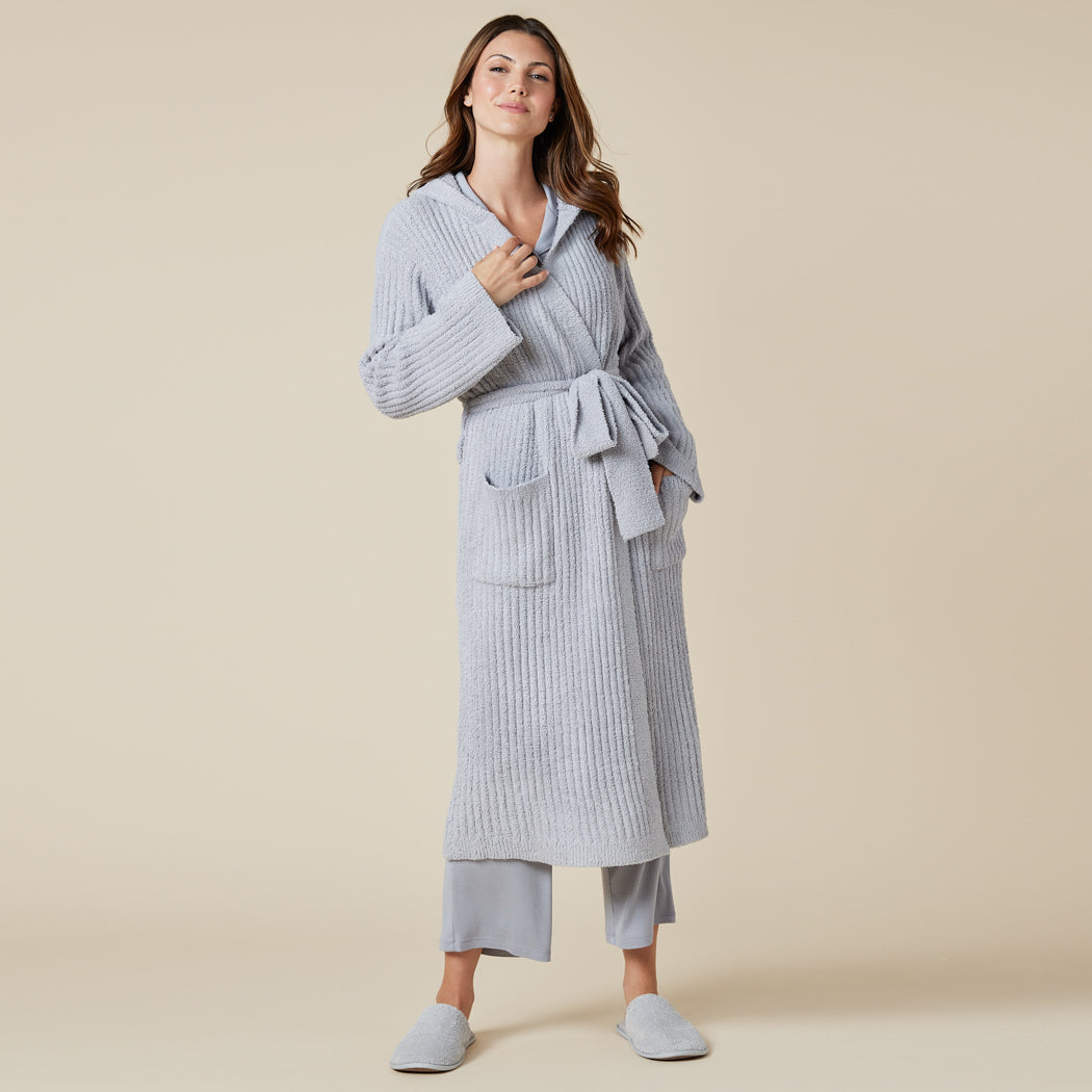 Hers and His!  Solid Rib Marshmallow Unisex Hooded Robe Grey