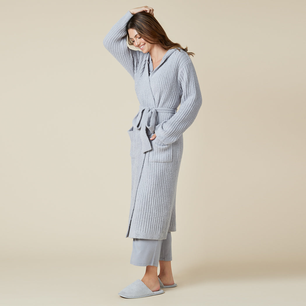 Hers and His!  Solid Rib Marshmallow Unisex Hooded Robe Grey