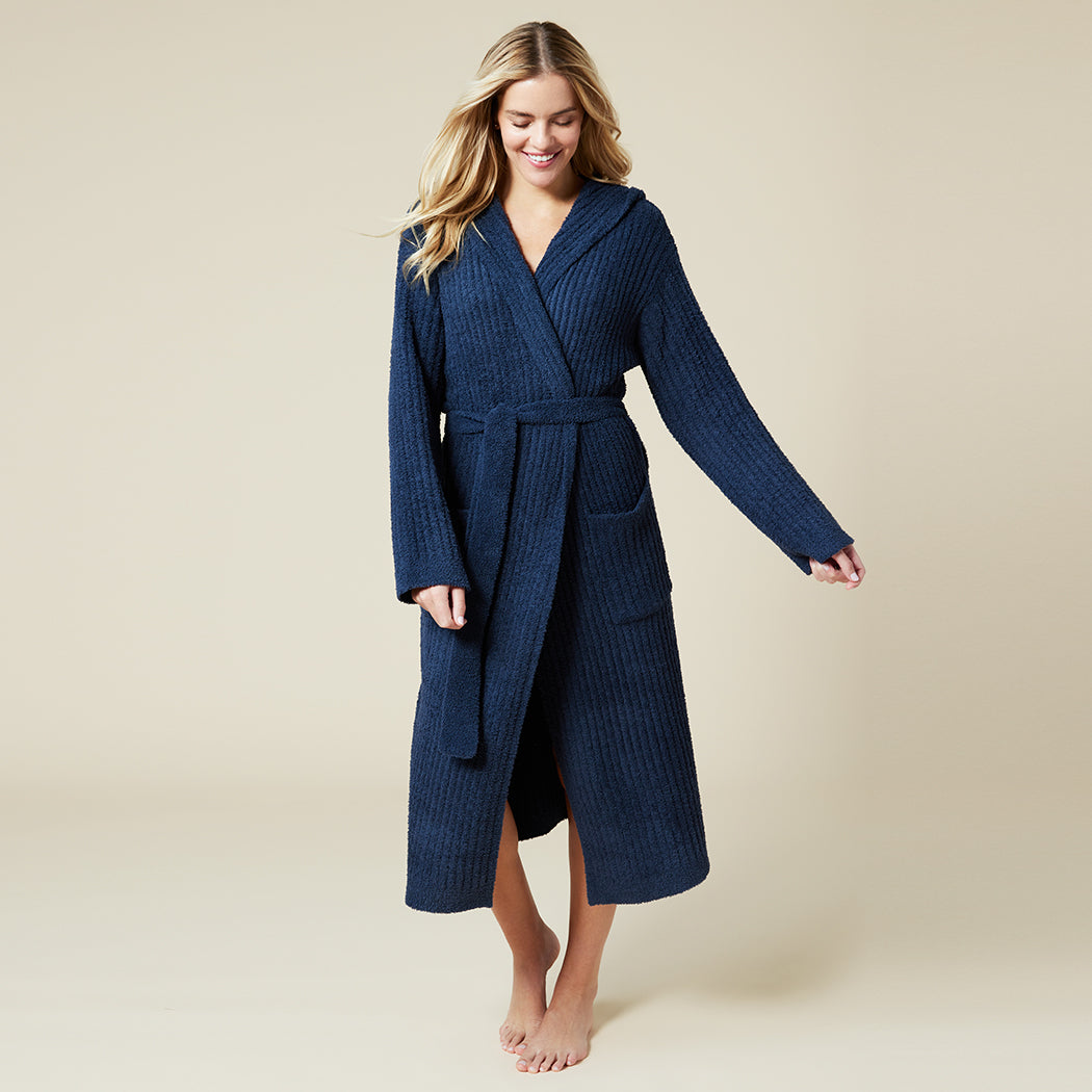 Hers and His!  Solid Rib Marshmallow Unisex Hooded Robe Midnight