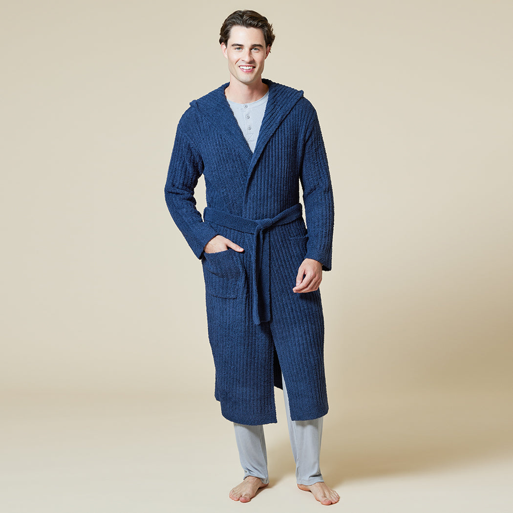 Hers and His!  Solid Rib Marshmallow Unisex Hooded Robe Midnight