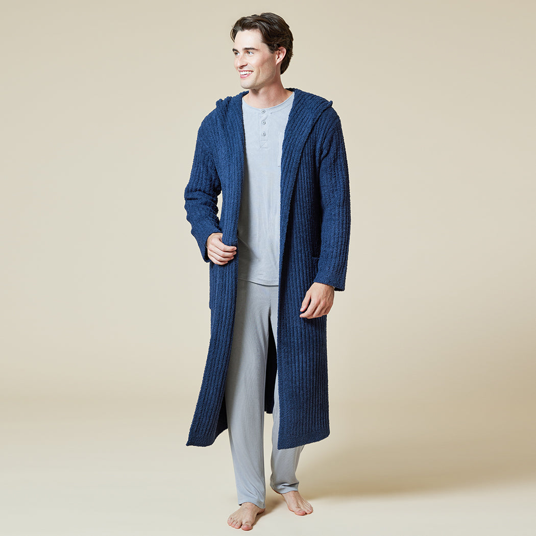 Hers and His!  Solid Rib Marshmallow Unisex Hooded Robe Midnight