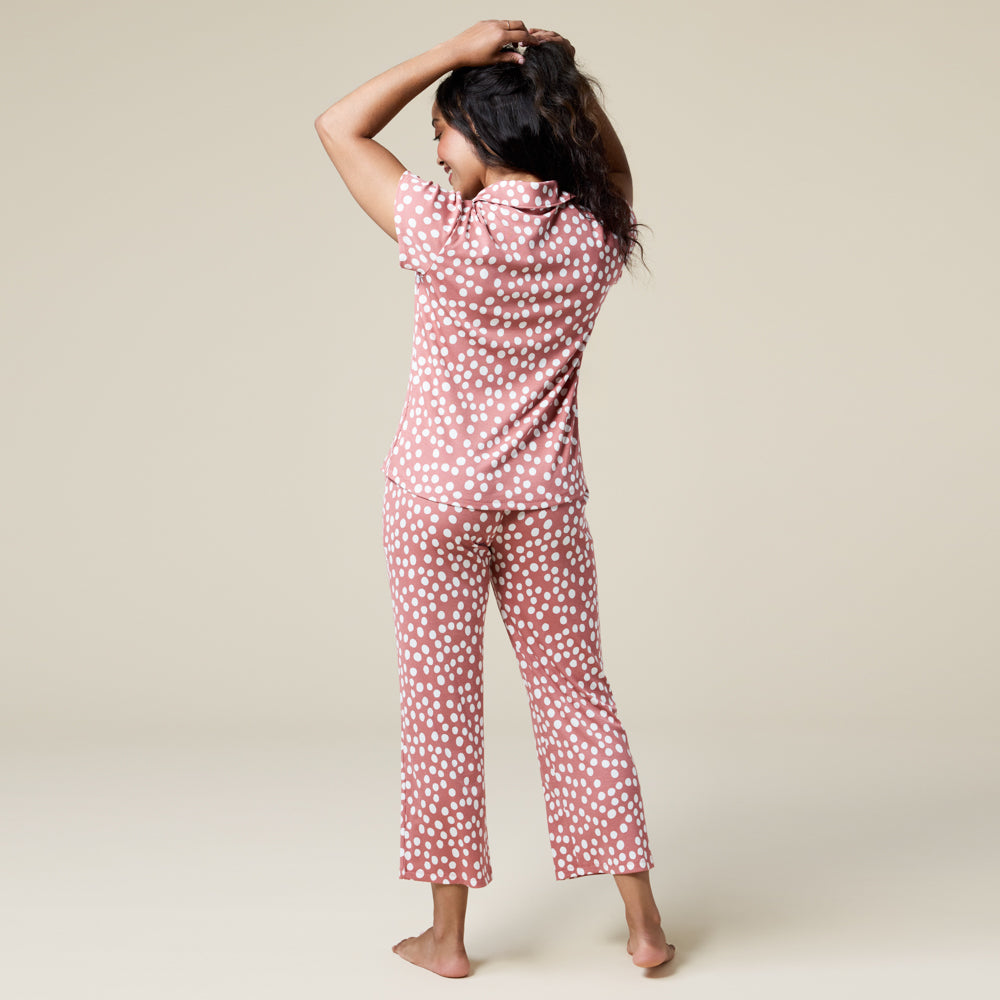 Aria Slim Notch Collar Capri PJ Set Copper Rose Dot