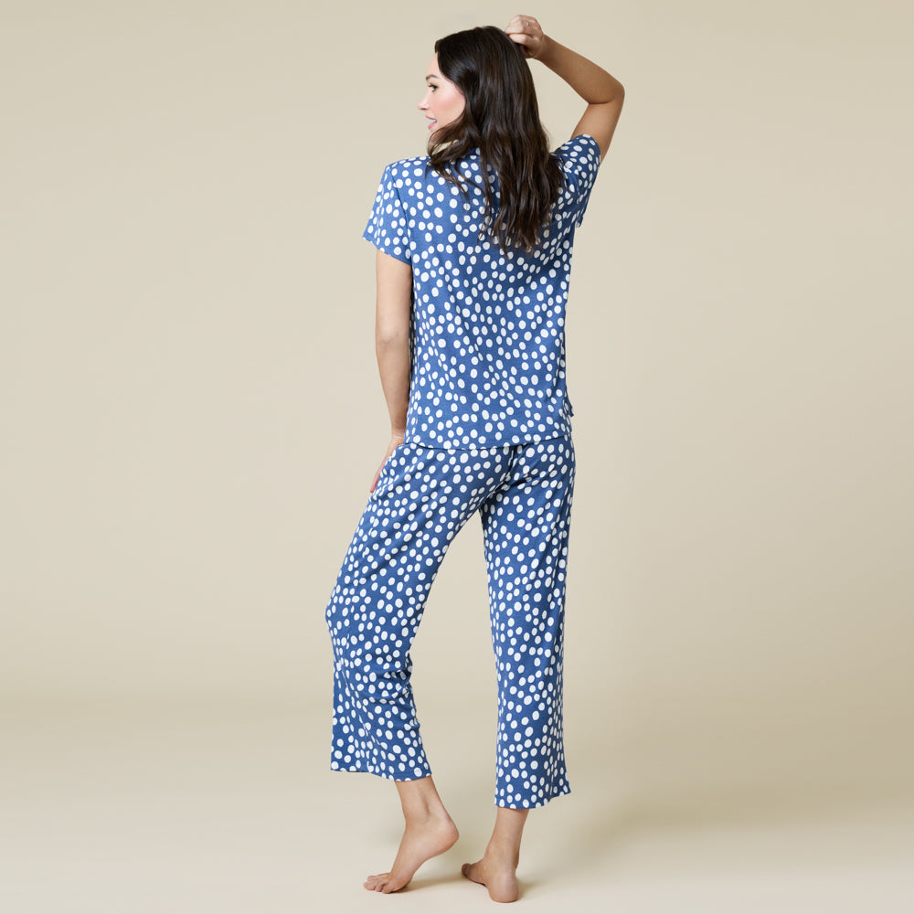 Aria Slim Notch Collar Capri PJ Set Indigo Dot