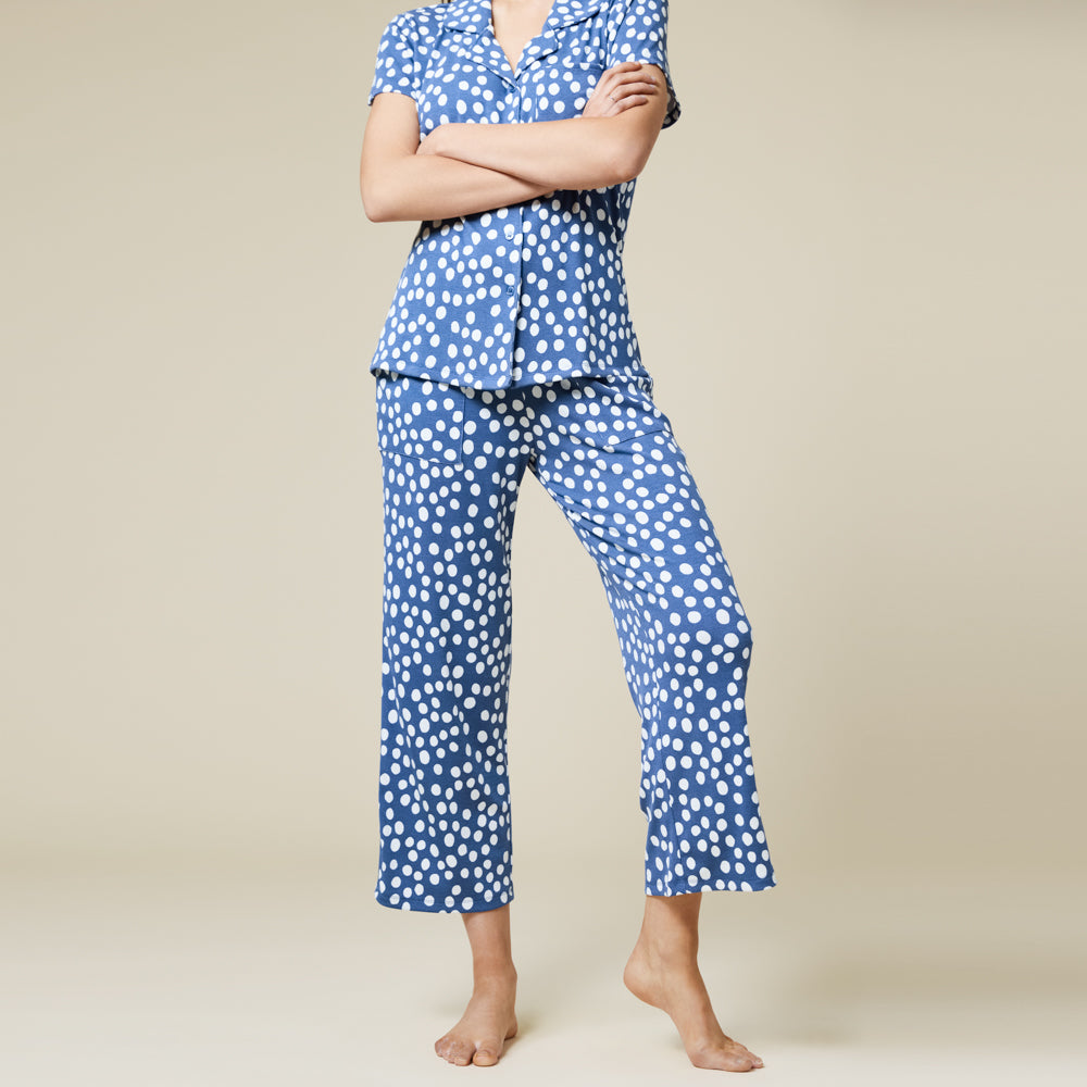 Aria Slim Notch Collar Capri PJ Set Indigo Dot