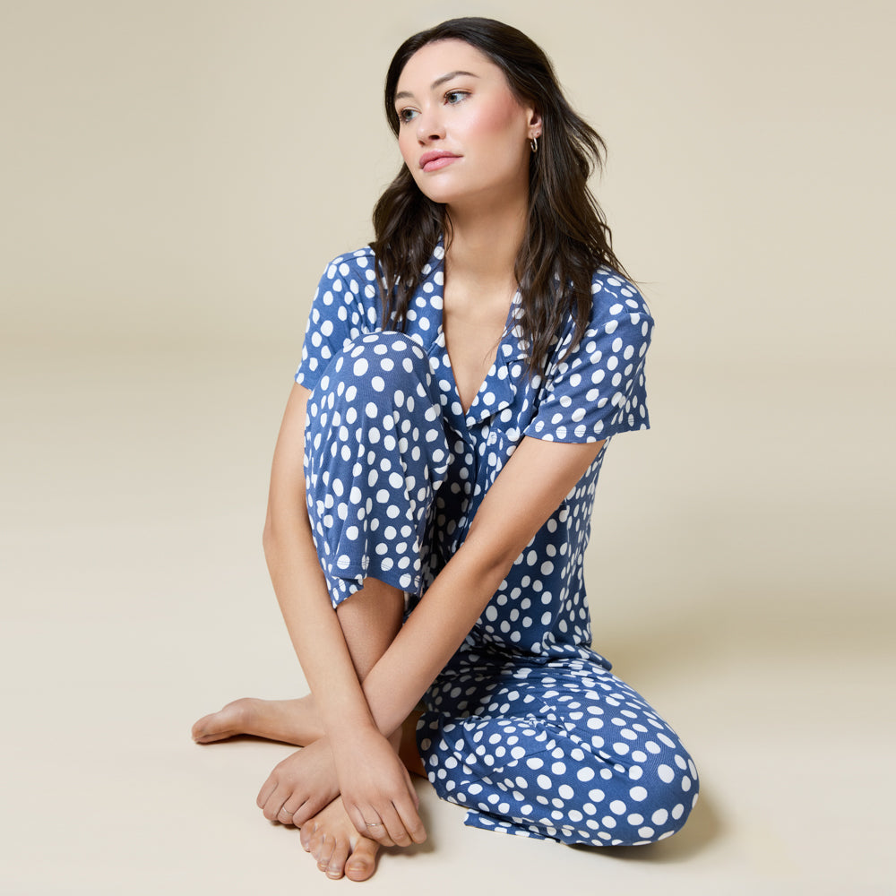 Aria Slim Notch Collar Capri PJ Set Indigo Dot