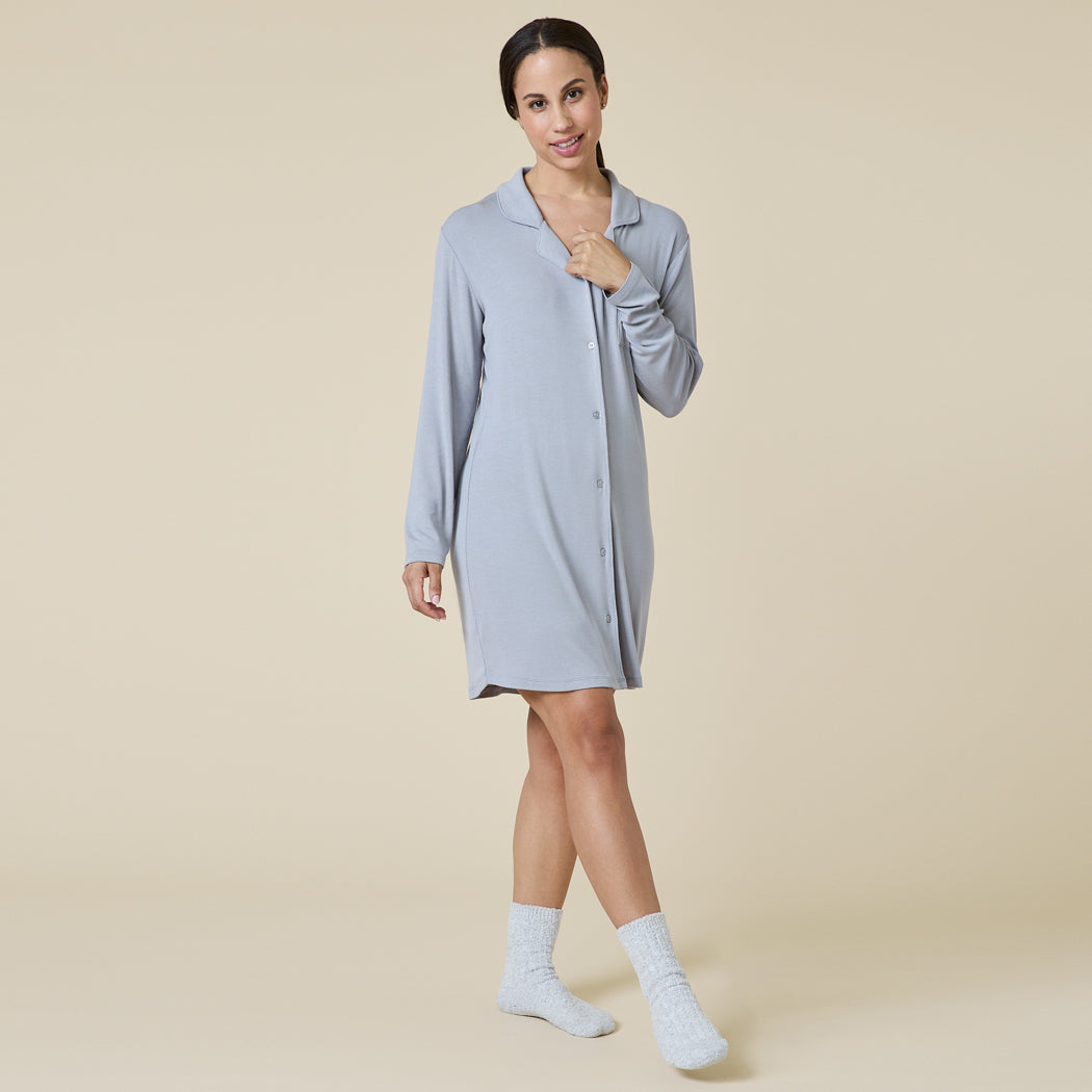 Aria - Slim Notch Collar 35" Nightgown Grey