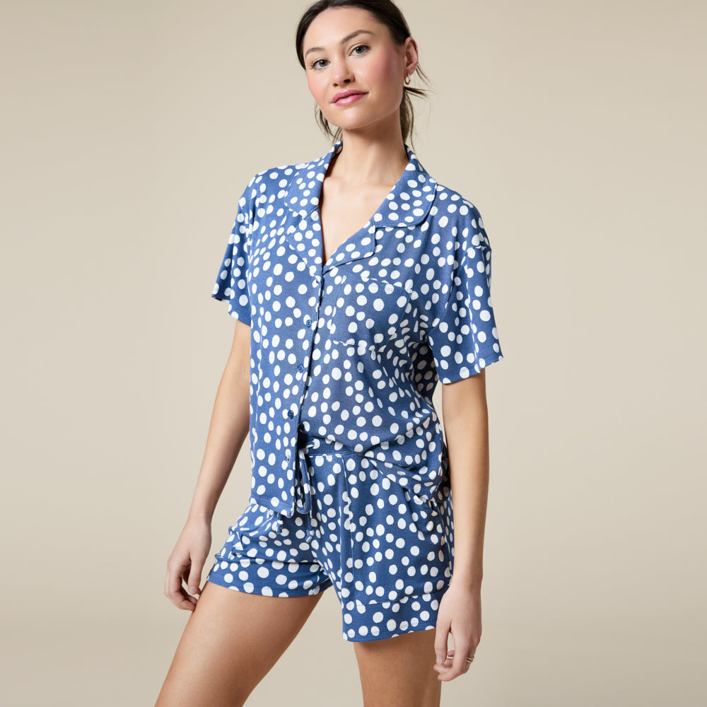 Aria Slim Notch Collar Short PJ Set Indigo Dot