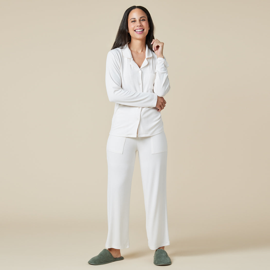 Aria - Slim Notch Collar PJ Set Almond