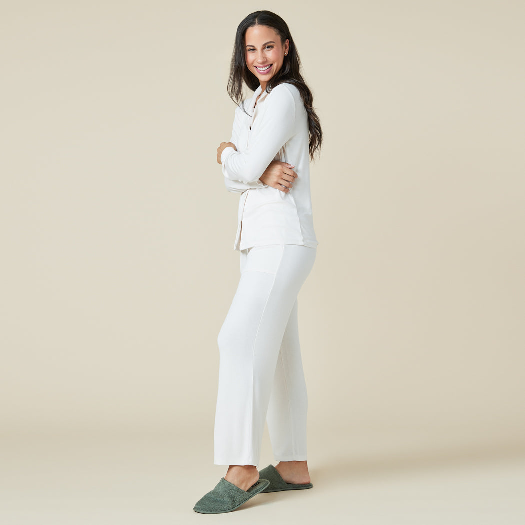 Aria - Slim Notch Collar PJ Set Almond