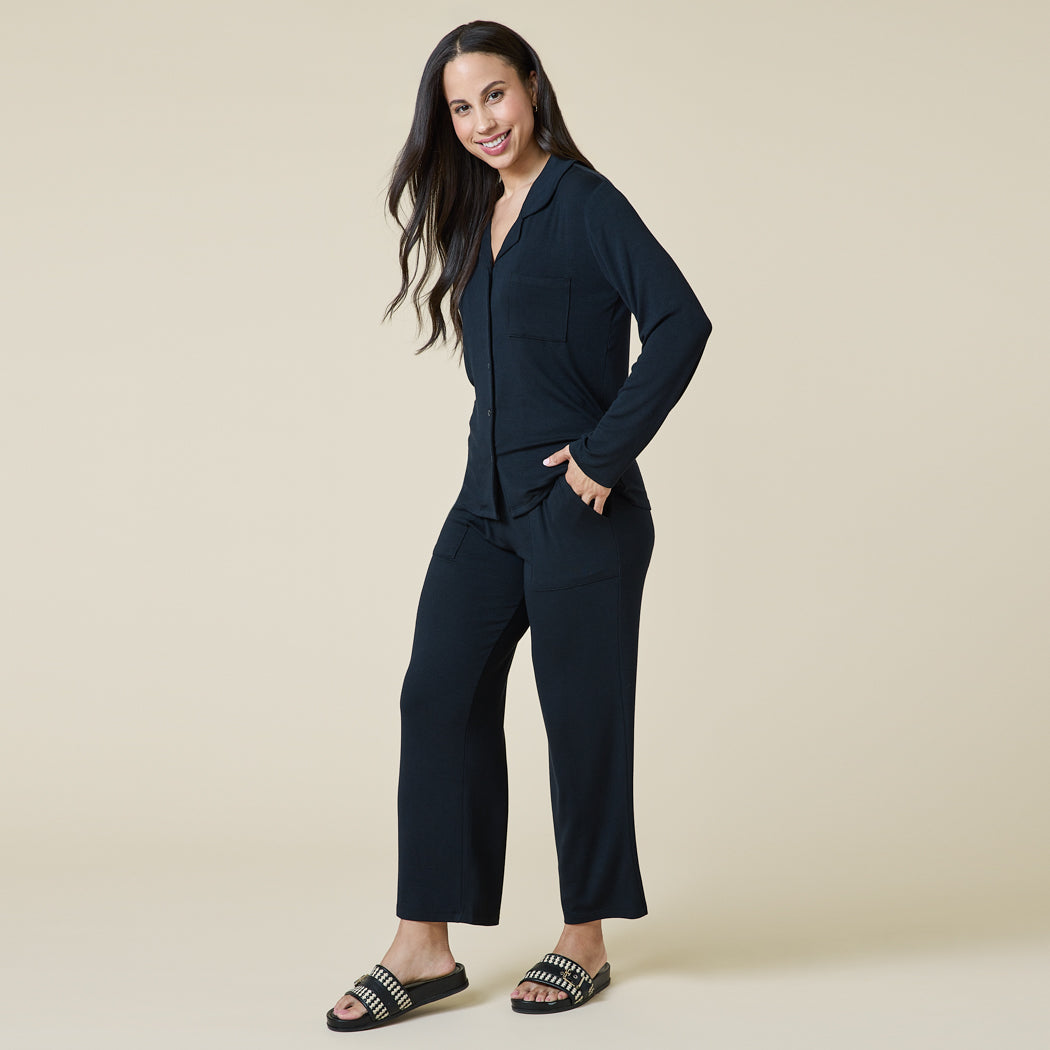 Aria - Slim Notch Collar PJ Set Black