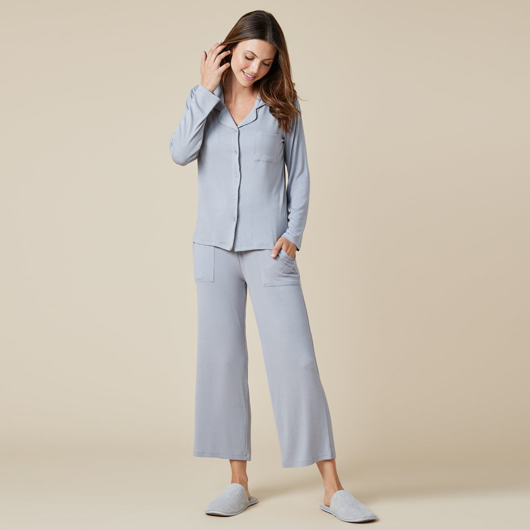 Aria - Slim Notch Collar PJ Set Grey