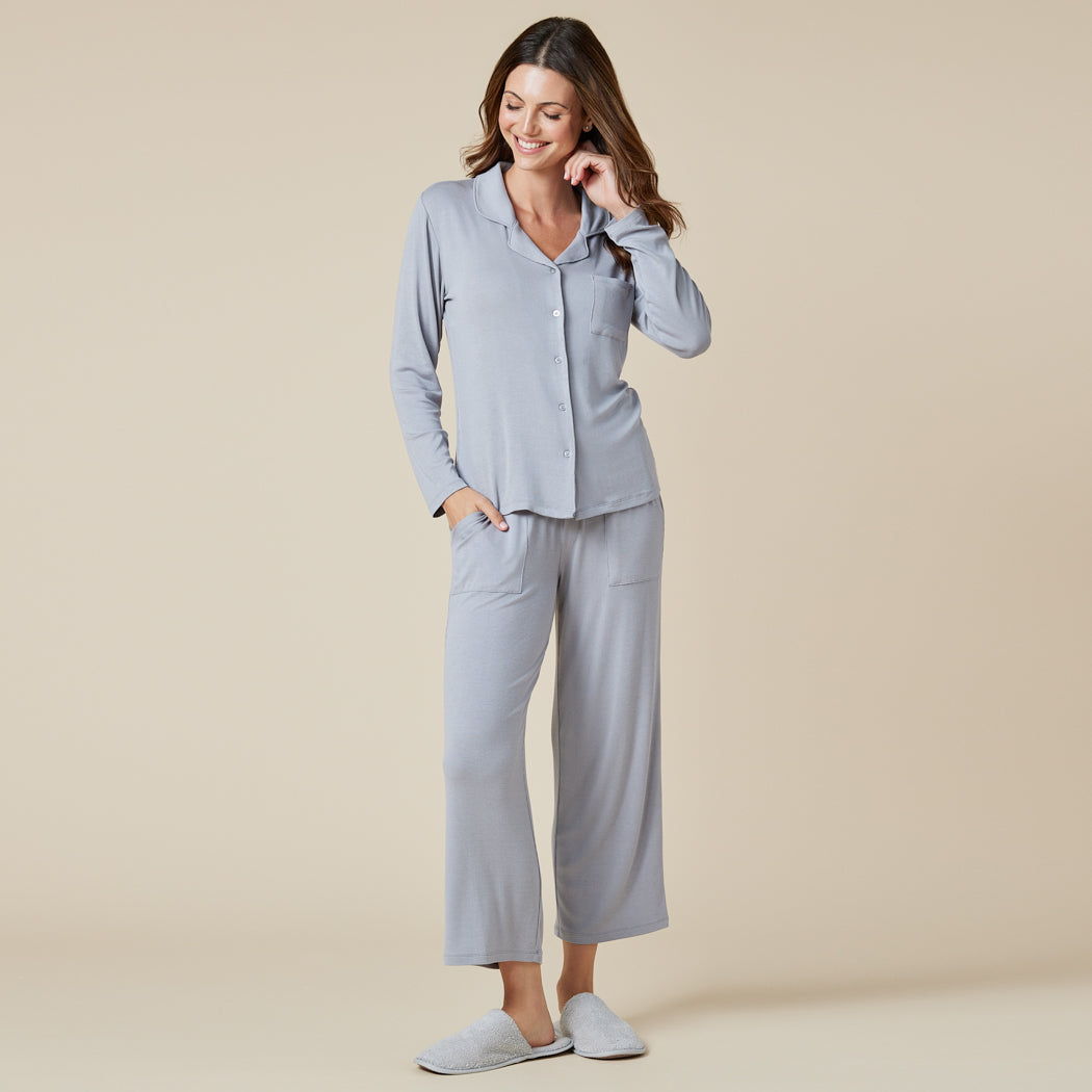 Aria - Slim Notch Collar PJ Set Grey