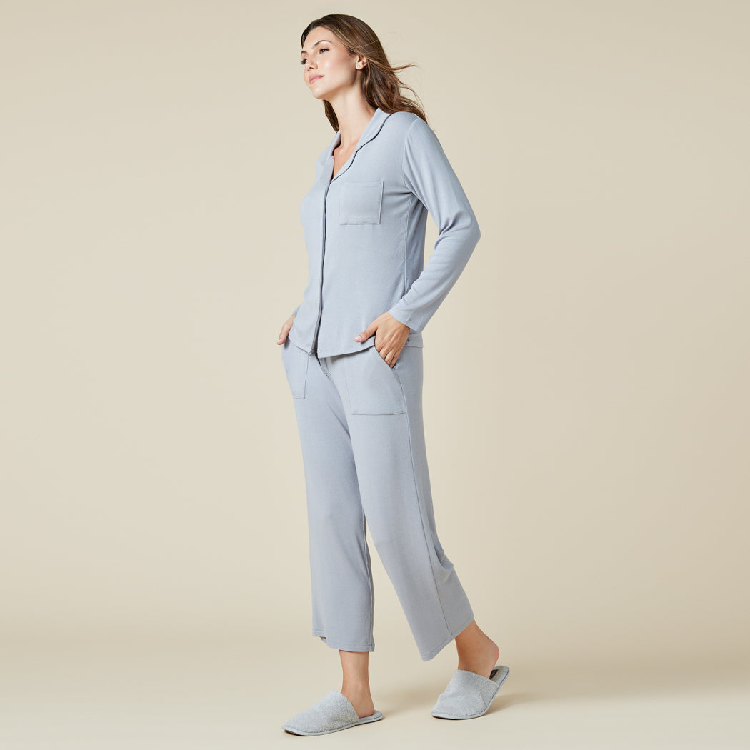 Aria - Slim Notch Collar PJ Set Grey