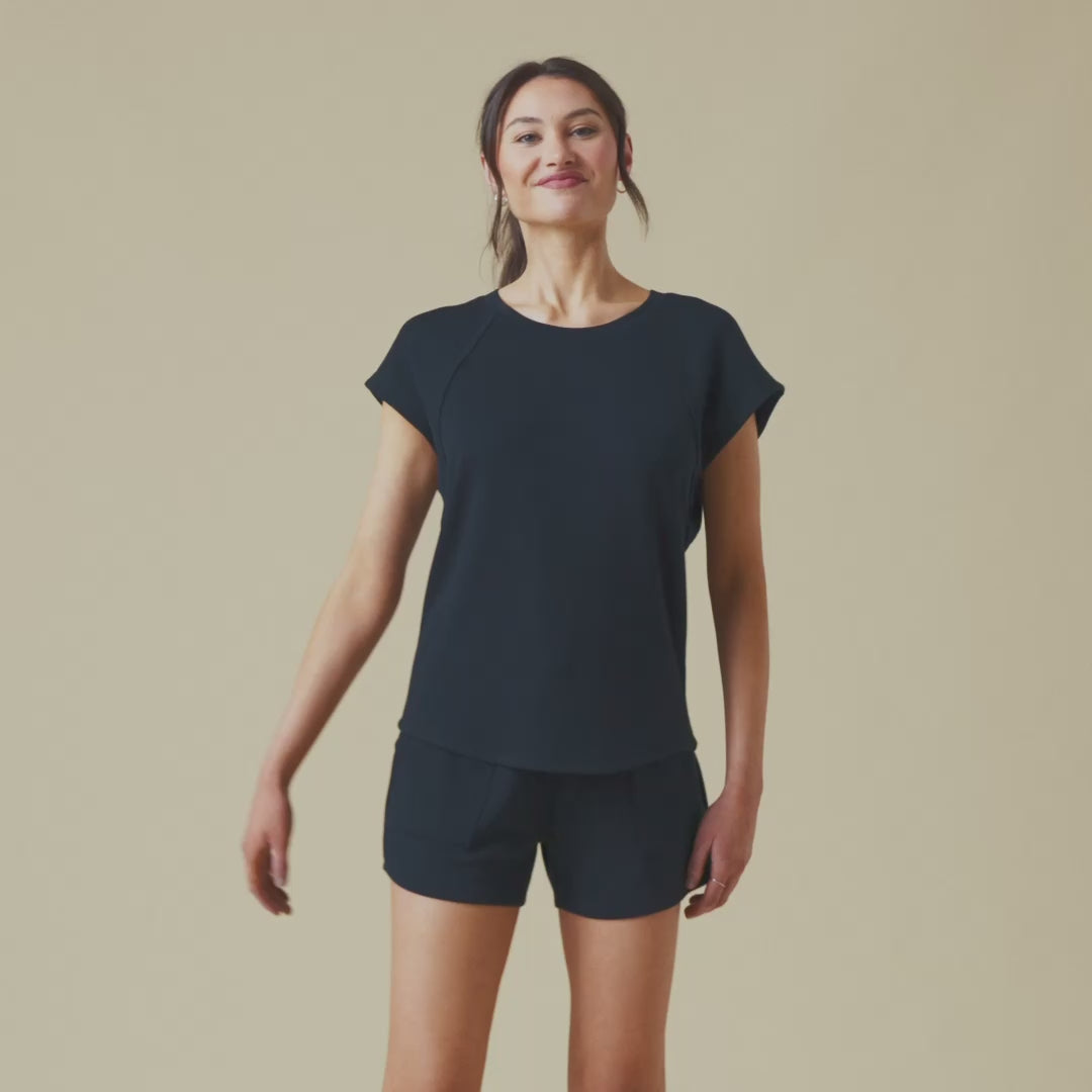 PureDream Short Raglan Crew Neck Short Set Black