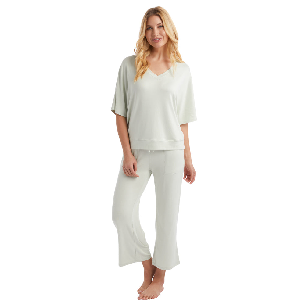 Sunloudy Women Pajama Set, Short Sleeve V Neck T-shirt and Capri Pants  Sleepwear Lounge Suit, S-XL 